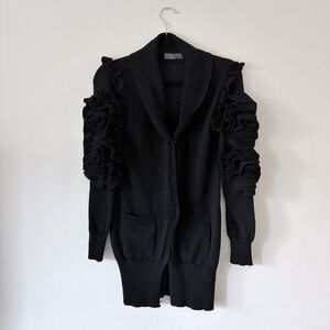 Alexander McQueen McQ Black Cardigan Sweater Floral Ruffle Rose Sleeves XS?